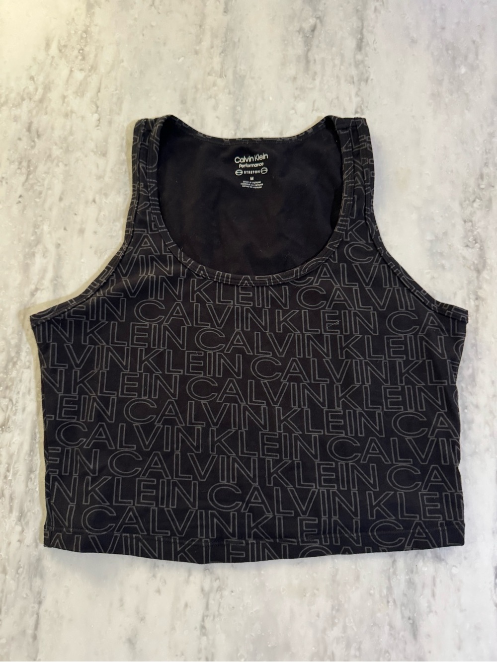 Calvin Klein Performance Neutral Black Logo Crop Cotton Stretch Tank Top M